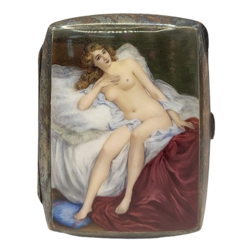 3A - A 20TH CENTURY CONTINENTAL SILVER AND ENAMEL EROTIC CIGARETTE CASE
Reclining female, bearing inscrip... 