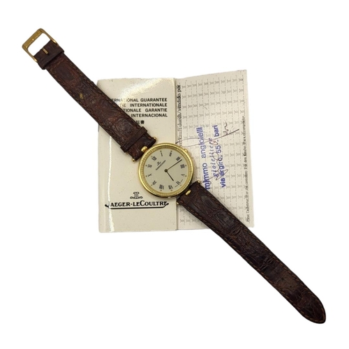 4 - JAEGER LECOULTRE, A VINTAGE 18CT GOLD GENT’S WRISTWATCH
Slim case with circular white dial with Roma... 