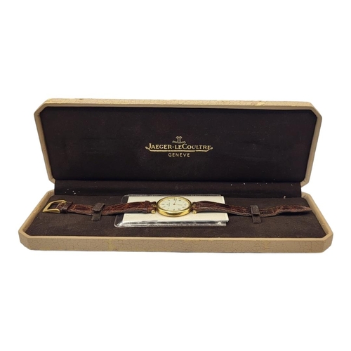 4 - JAEGER LECOULTRE, A VINTAGE 18CT GOLD GENT’S WRISTWATCH
Slim case with circular white dial with Roma... 