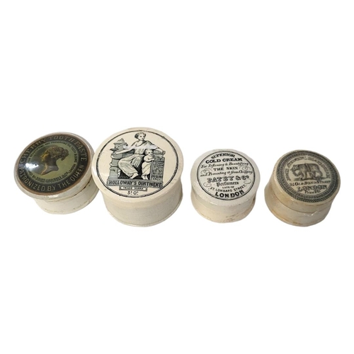 414 - A COLLECTION OF 19TH CENTURY PRATTWARE/POT LID BOXES
Comprising James Atkinson Bear's Grease, Hollow... 