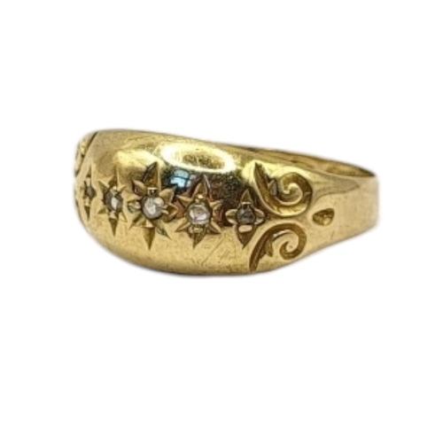 44 - AN EARLY 20TH CENTURY 18CT GOLD AND DIAMOND FIVE STONE RING
Having a row of round cut diamonds in a ... 