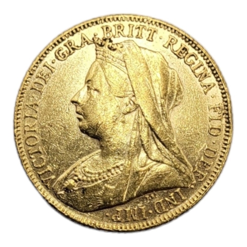 47A - A VICTORIAN 22CT GOLD FULL SOVEREIGN COIN, DATED 1901
Having a veiled portrait bust and George and D... 