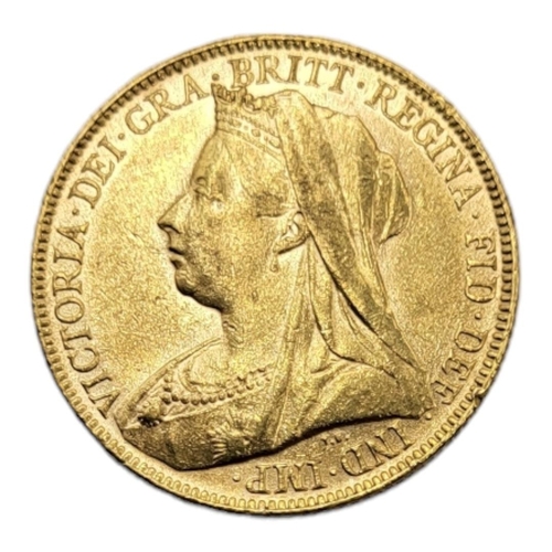 52A - A VICTORIAN 22CT GOLD FULL SOVEREIGN COIN, DATED 1899 
With veiled portrait bust and George and Drag... 