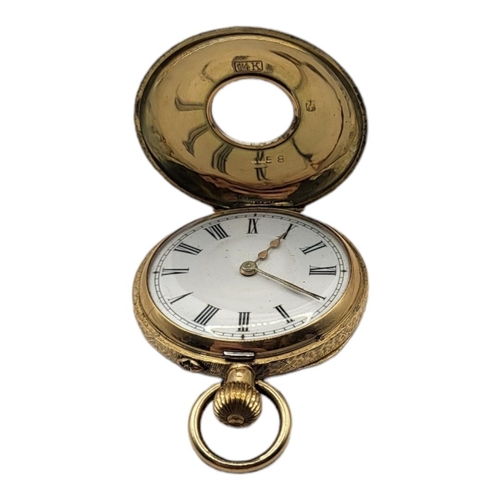 55A - A VICTORIAN 14CT GOLD AND PINK ENAMEL LADIES’ POCKET WATCH
Having engraved decoration and pink and b... 