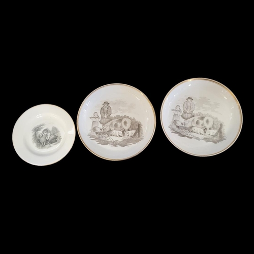 488 - SPODE, A PAIR OF EARLY 19TH CENTURY 'BAT PRINTED 'PORCELAIN SAUCER DISHES
Rural scene, farmer with p... 