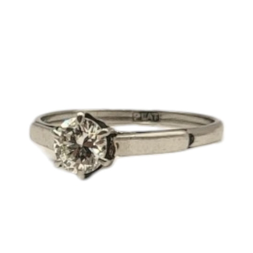 127 - A PLATINUM AND ROUND CUT DIAMOND SOLITAIRE RING.
(approx diamond weight 0.5ct, size L)

Condition: g... 