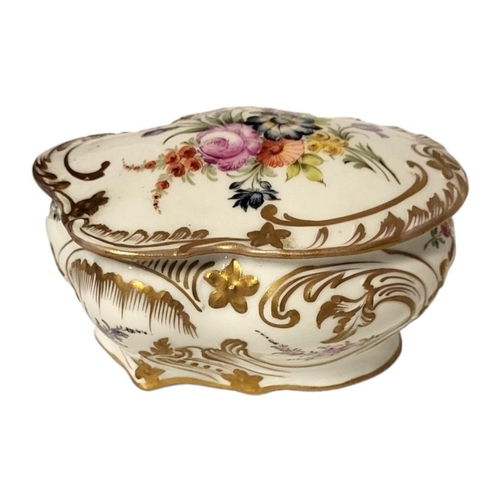 156 - AN EARLY 20TH CENTURY CONTINENTAL PORCELAIN BOX AND COVER
Rococo form, with fine hand painted floral... 