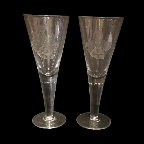 188 - A LARGE PAIR OF LATE 19TH/EARLY 20TH CENTURY GERMAN PRESENTATION ETCHED GLASS GOBLETS
Engraved with ... 