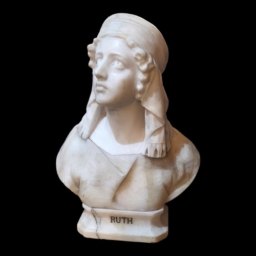 194 - GUISEPPE BESSI, 1857 - 1922, AN ITALIAN MARBLE AND ALABASTER BUST OF RUTH
Classic biblical pose wear... 