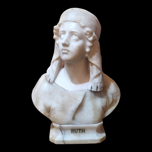 194 - GUISEPPE BESSI, 1857 - 1922, AN ITALIAN MARBLE AND ALABASTER BUST OF RUTH
Classic biblical pose wear... 