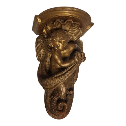 196 - AN EARLY 20TH CENTURY TERRACOTTA FIGURAL WALL BRACKET
Cast with a classical mermaid with fishing net... 