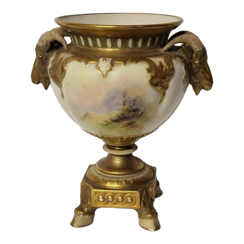 250 - ERNEST BARKER FOR ROYAL WORCESTER, A BONE CHINA PEDESTAL VASE
Painted in coloured enamels with a she... 