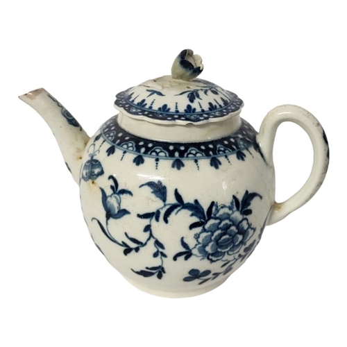 262 - ROYAL WORCESTER, AN 18TH CENTURY FIRST PERIOD DR. JOHN WALL BLUE AND WHITE GLOBULAR TEAPOT, CIRCA 17... 