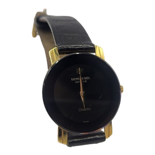 6 - RAYMOND WEIL, A VINTAGE GOLD PLATED LADIES’ WRISTWATCH
Black tone dial marked ‘Othello’, on a black ... 