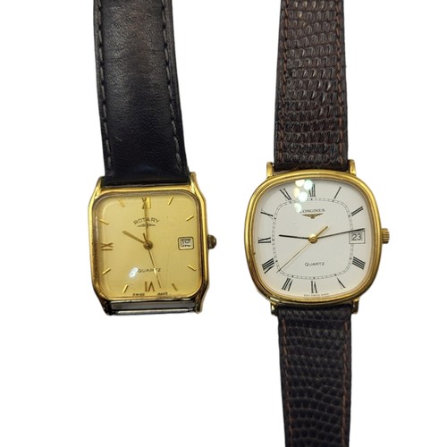 87A - LONGINES, A 1980’S GOLD PLATED QUARTZ DRESS WATCH
Roman numeral dial and makers leather strap, in ha... 