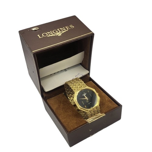 122A - LONGINES, A VINTAGE 18CT GOLD AND TIGER'S EYE GENT’S WRISTWATCH
The octagonal slimline case with tig... 