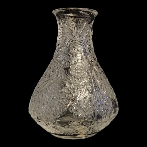 411 - LALIQUE, A VINTAGE EMBOSSED GLASS BALUSTER VASE
With floral decoration, etched mark to base.
(approx... 