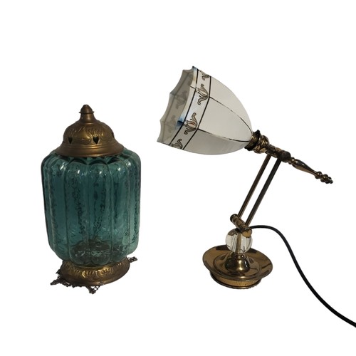 433 - A VICTORIAN STYLE ADJUSTABLE ANGLE POISE DESK LAMP
With milk glass shade and weighted bottom, along ... 