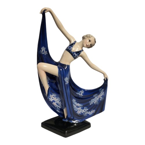 436 - AN ART DECO GOLDSCHEIDER OF VIENNA POTTERY OF STYLISH FEMALE DANCER FROM A MODEL BY JOSEF LORENZL, C... 