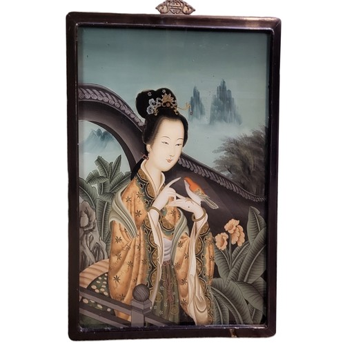 446 - A LATE 19TH/EARLY 20TH CENTURY CHINESE LATE QING DYNASTY PERIOD REVERSE GLASS PAINTING OF A NOBLE LA... 