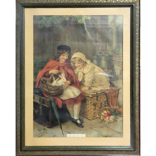 466 - A NEAR PAIR OF VICTORIAN PEARS ADVERTISING LITHOGRAPHIC PRINTS
Young musicians surrounded by her cat... 