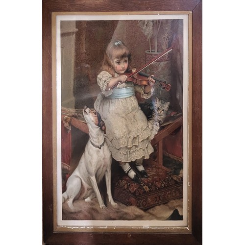 466 - A NEAR PAIR OF VICTORIAN PEARS ADVERTISING LITHOGRAPHIC PRINTS
Young musicians surrounded by her cat... 