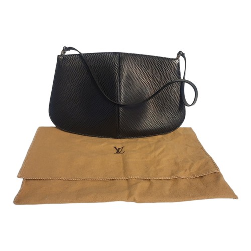 467 - LOUIS VUITTON, A VINTAGE DEMILUNE BLACK LEATHER CLUTCH BAG
Having a single carry handle and herringb... 