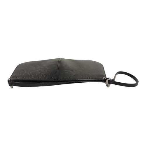 467 - LOUIS VUITTON, A VINTAGE DEMILUNE BLACK LEATHER CLUTCH BAG
Having a single carry handle and herringb... 