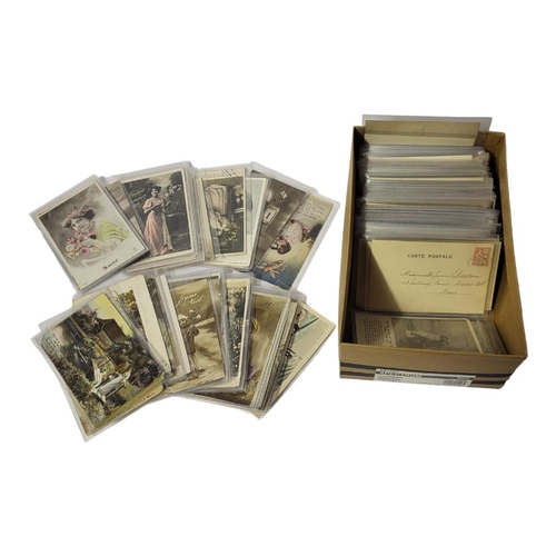 503 - A BOX CONTAINING APPROX 200 EARLY 20TH CENTURY SWEETHEART, ROMANTIC AND COMICAL POSTCARDS
All in ind... 