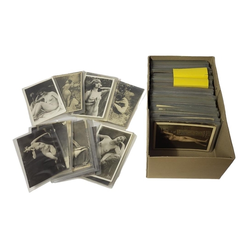 504 - A BOX CONTAINING APPROX 200 EARLY/MID 20TH CENTURY FEMALE NUDE POSTCARDS
All in individual transpare... 