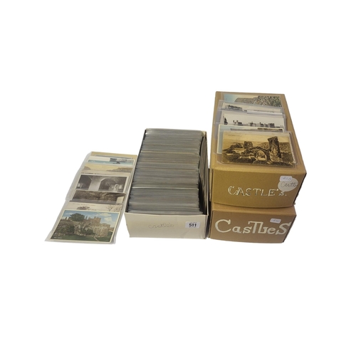 511 - THREE BOXES CONTAINING APPROX 800 EARLY  20TH CENTURY AND LATER POSTCARDS OF MEDIEVAL AND LATER CAST... 