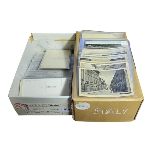 519 - TWO BOXES CONTAINING APPROX 600 EARLY 20TH CENTURY AND LATER POSTCARDS OF ITALY
All contained in ind... 