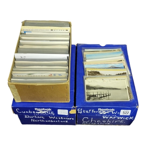 522 - THREE BOXES CONTAINING APPROX 800 EARLY 20TH CENTURY AND LATER POSTCARDS OF WARWICK, CHESHIRE, SHROP... 