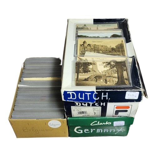 523 - THREE BOXES CONTAINING APPROX 1000 EARLY 20TH CENTURY IN LATER POSTCARDS OF GERMANY, HOLLAND AND BEL... 