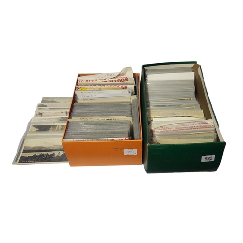 532 - TWO BOXES CONTAINING A COLLECTION OF APPROX 600 EARLY 20TH CENTURY AND LATER POSTCARDS 
West Morelan... 