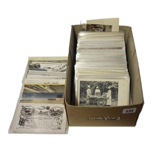 534 - A BOX CONTAINING APPROX 200 EARLY 20TH CENTURY AND LATER POSTCARDS, EGYPT
Contained in individual tr... 