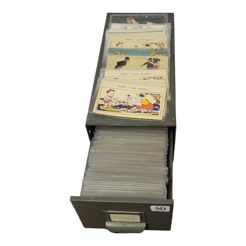 543 - A SINGLE BOX OF APPROX 600 EARLY/MID 20TH CENTURY COMICAL POSTCARDS
In individual transparent plasti... 