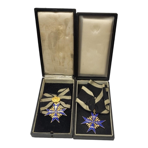 554 - TWO IMPERIAL GERMAN POUR LE MERITE MEDALS (POSSIBLY VERY GOOD COPIES)
Gilt ground with blue enamel, ... 