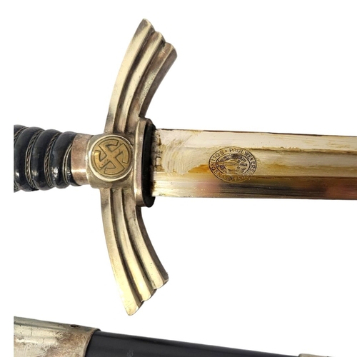 588 - A GERMAN LUFTWAFFE OFFICERS 1ST MODEL DAGGER AND SCABBARD, BY PAUL WEYERSBURG & CO., SOLINGEN BLADE.... 