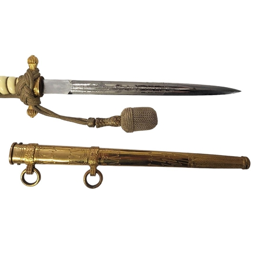 591 - A GERMAN WWII KRIEGSMARINE OFFICERS DRESS DAGGER, BY CARL EIKHORN, SOLIGEN
Blade also later hand ins... 