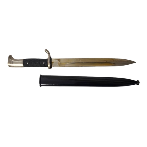 596 - A GERMAN WWII ARMY PARADE BAYONET AND BLACK PAINTED 
By Tiger, Solingen.
(blade 24.5cm, overall 37cm... 