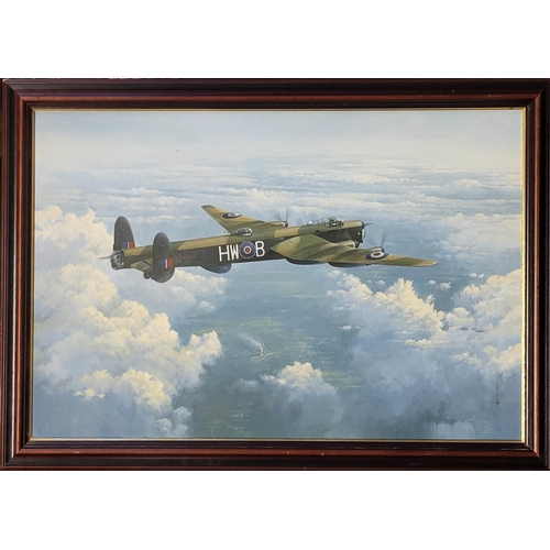 614 - TREVOR LAY, LANCASTER BOMBER, OIL ON CANVAS
Signed and dated 1997 lower right, presented in a gilt f... 