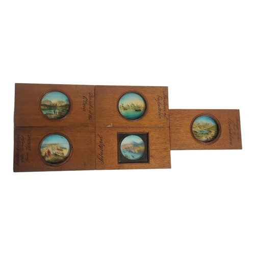 476 - A SET OF FIVE 19TH CENTURY 'CRIMEAN WAR' HAND PAINTED GLASS MAGIC LANTERN SLIDES
Titled 'Embarkation... 