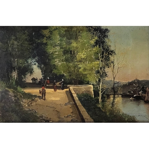 621A - PIERRE PEROT, 1851 - 1890 , OIL ON BOARD
French riverside scene, signed lower right, framed.
(52.5cm... 