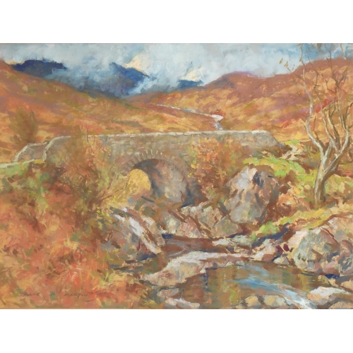 624A - FRANCIS PATRICK MARTIN, 1883 - 1966, WATERCOLOUR AND GOUACHE 
Titled 'Old Bridge, North Glen', signe... 