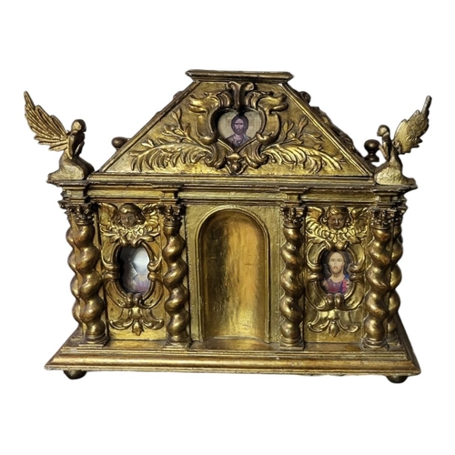 244A - A LATE 19TH CENTURY CONTINENTAL CARVED GILTWOOD RENAISSANCE/BAROQUE STYLE CHURCH TABERNACLE-SACRARIU... 