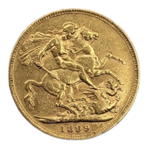 1 - A VICTORIAN 22CT GOLD FULL SOVEREIGN COIN, DATED 1899
With veil head and King George and Dragon to r... 