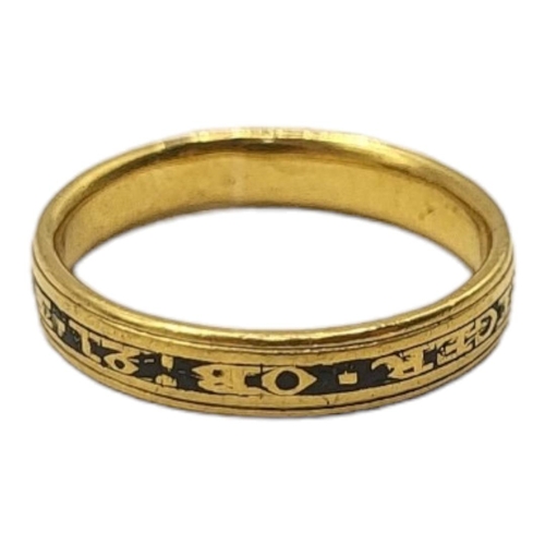 148 - A GEORGIAN SILVER GILT AND ENAMEL MOURNING RING 
Marked in blue Enamel 'Ettz Pinniger Ob 21 Feb 1799... 