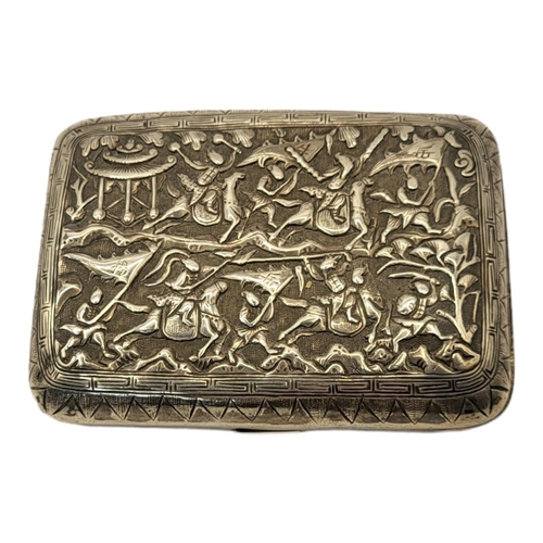 169 - WITHDRAWN A 19TH CENTURY CHINESE WHITE METAL CIGARETTE CASE
Having an embossed battle scene with fig... 