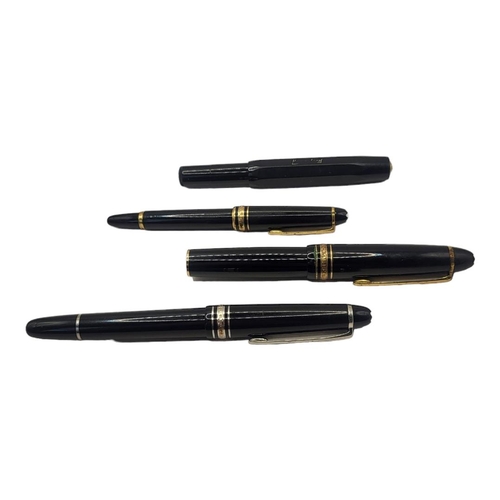 184 - MONTBLANC MEISTERSTÜCK, TWO VINTAGE BLACK LACQUER FOUNTAIN PENS
White metal and gilt mounts, both wi... 